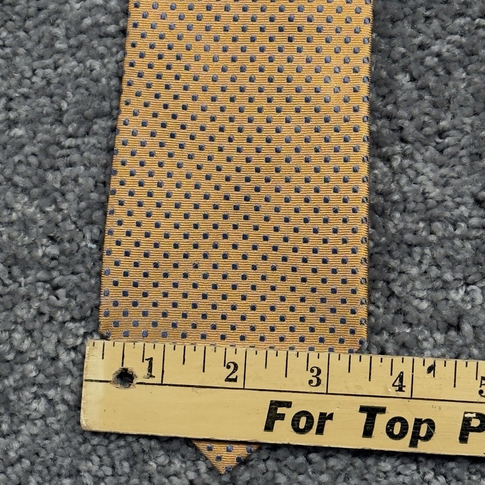 Tom James Mens Silk Necktie Gold Orange Woven Blue Dots - Picture 2 of 2